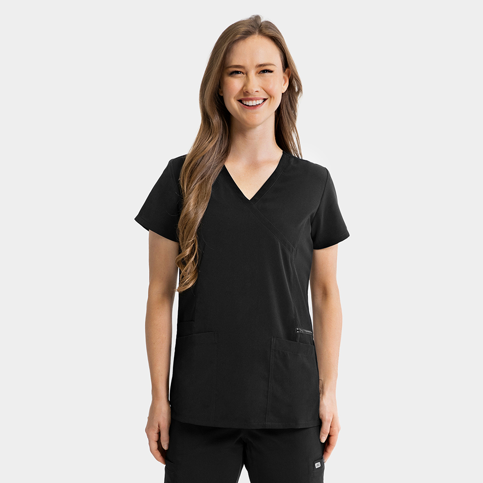 Women Top 181002  Womens Mock-Wrap Top w/ Zipper Pocket