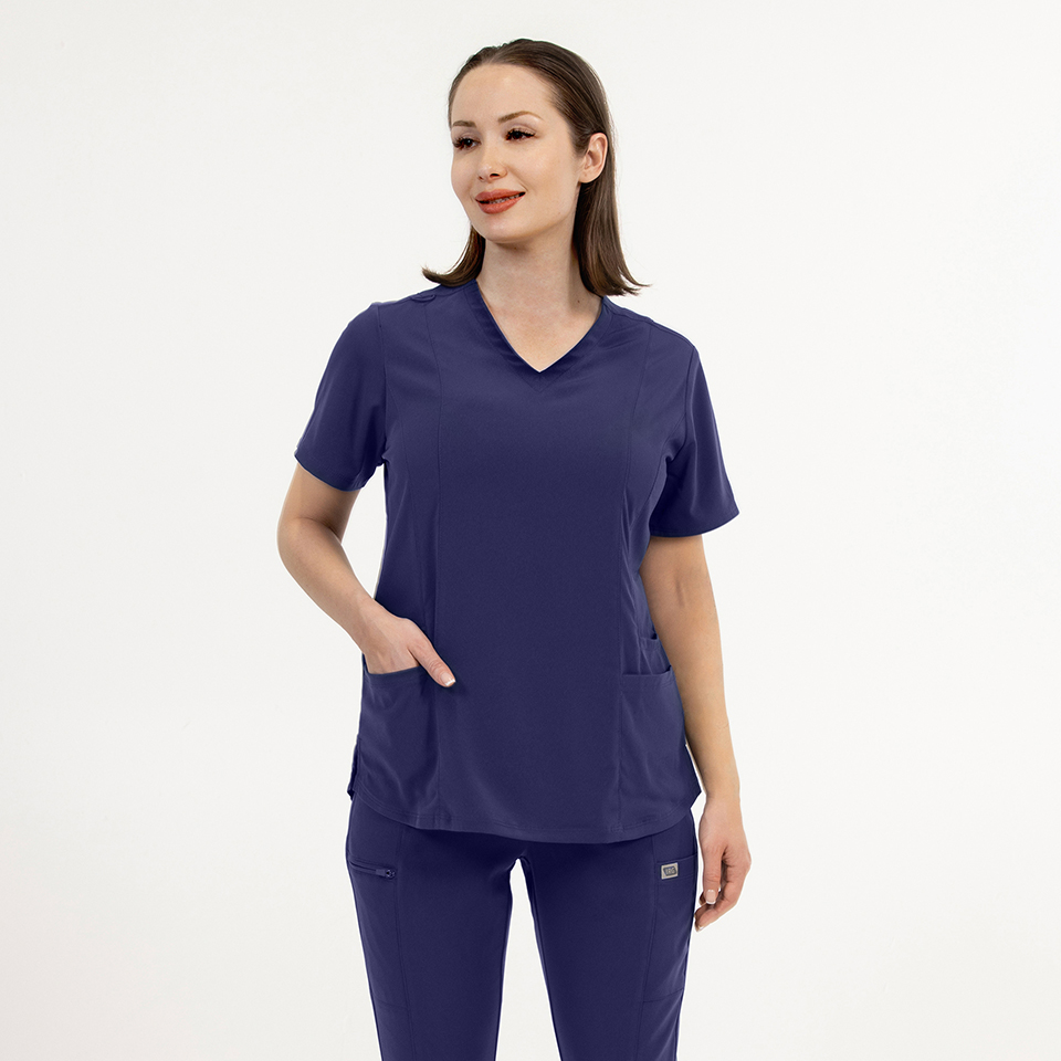 Women Top 181003  Womens Double Pocket V-Neck Top