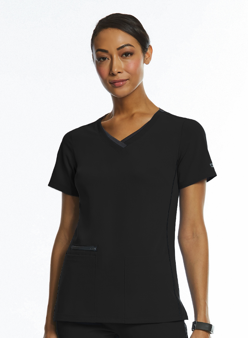 Women  Top  3802  Womens Sporty Contrast V-Neck Top